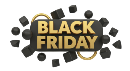Black Friday Sale Event Promotion with 3D Cubes and Rings