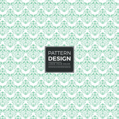 Seamless ornate mint green damask pattern with scrollwork and hearts.