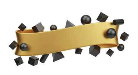 Golden Ribbon Banner with Geometric Shapes for Elegant Design and Promotions