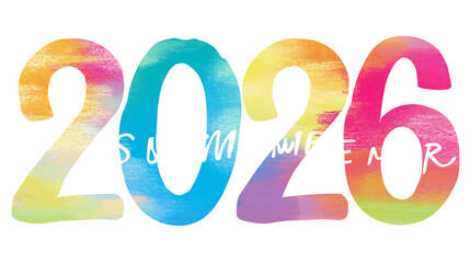 colorful 2026 summer themed illustration in vibrant watercolor style