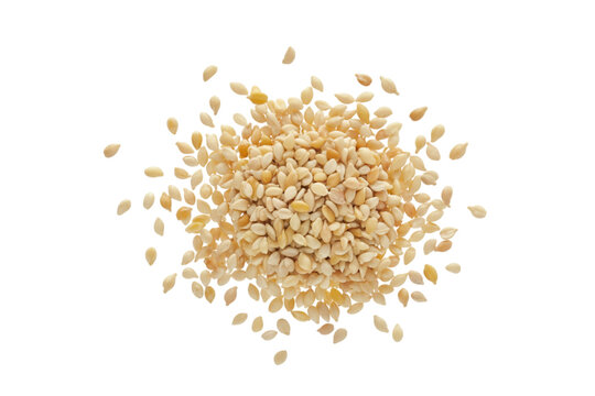 Pile of hulled sesame seed isolated on transparent background