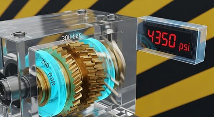 Obraz premium A mechanical device with a transparent case, internal gears, and pressure displays.
