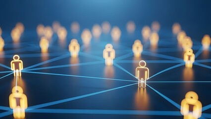 Connected people network with glowing figures on a digital grid