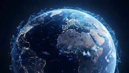 Digital earth globe with glowing network connections and global data