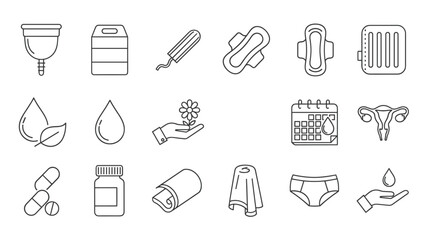 Feminine hygiene line art for health and wellness campaigns promoting menstrual awareness and products clean modern style for infographics and educational materials, Generative AI.