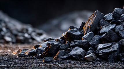 Extreme Macro Shot Of Rough Dark Bituminous Coal Pile Texture