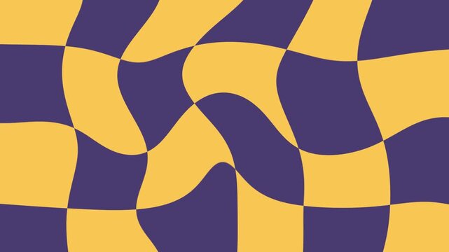 Psychedelic Wavy Checkerboard Pattern Purple Yellow Abstract Background Motion Graphic Loop