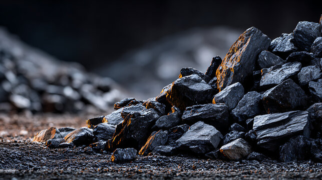 Extreme Macro Shot Of Rough Dark Bituminous Coal Pile Texture