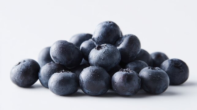 close-up heap of fresh blueberries, minimal white backdrop, high-detail texture, isolated object - Powered by Adobe