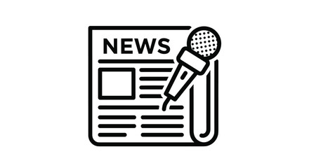 Breaking news report with microphone graphic for podcast promotion journalism industry media coverage and current events communication across platforms, Generative AI.