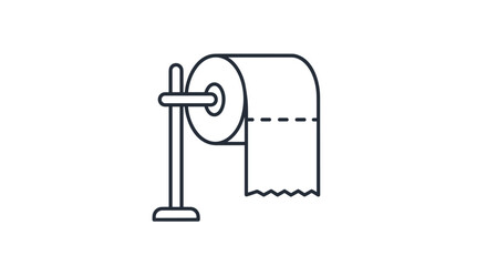 Simple line art design of a toilet paper roll on a stand perfect for illustrating bathroom hygiene cleaning supplies or minimalist design concepts, Generative AI.