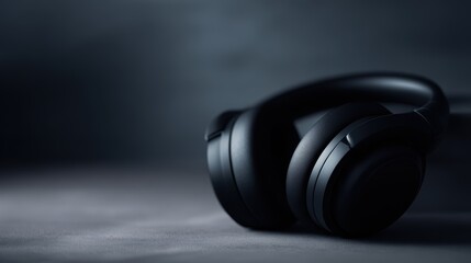 modern black wireless headphones with large soft cushions and buffer loudspeaker column, clean tech look