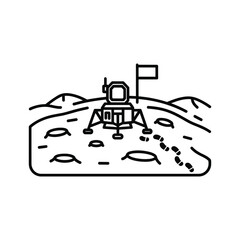 Moon Landing: Lunar Module, Flag, and Astronaut Footprints