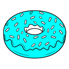 Teal blue Donut with sprinkles simple isolated transparent background drawing icon logo video-game asset 