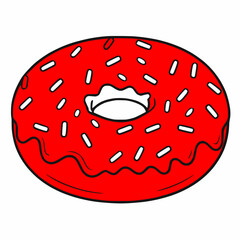 Red Donut with sprinkles simple isolated white background drawing icon logo video-game asset 