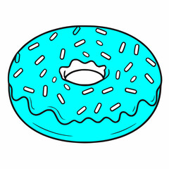 Teal blue Donut with sprinkles simple isolated white background drawing icon logo video-game asset 