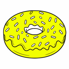 Yellow Donut with sprinkles simple isolated white background drawing icon logo video-game asset 