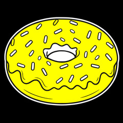 Frosted Yellow Donut with sprinkles simple isolated black background drawing icon logo video-game asset 