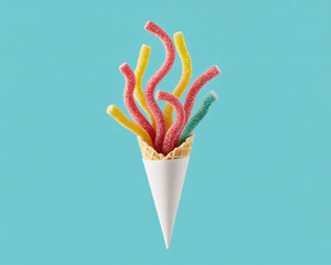 Sweeten your designs with this playful candy cone featuring colorful gummy worms, perfect for adding a fun, whimsical touch to any project or campaign