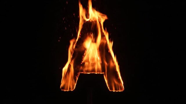 Burning Alphabet Letter A with Intense Flames on Black Background