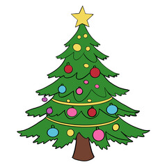 Cute Christmas Tree Illustration with Colorful Decorative Lights