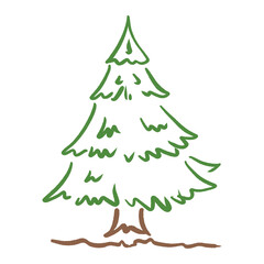 Hand-Drawn Christmas Tree Line Art Illustration
