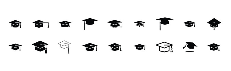 Graduation caps silhouette collection academic achievement and educational success icons