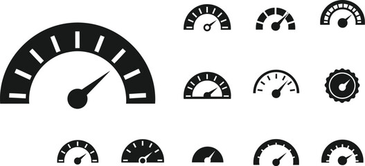Black and white gauge icons depicting speed levels and measurement indicators