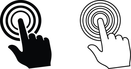 Black and white hand icons showing a finger pressing a circular button