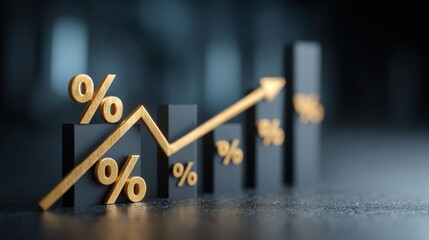 Growing percentage graph with upward arrow