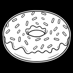 White Donut with sprinkles simple isolated black background drawing icon logo video-game asset 