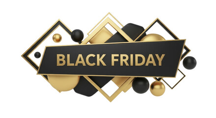 Black Friday Geometric Banner with Gold and Black Elements for Promotions and Sales Events