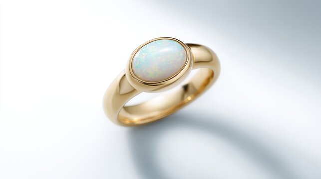 white opal ring isolated on white background, clean product shot, high-detail jewelry photography