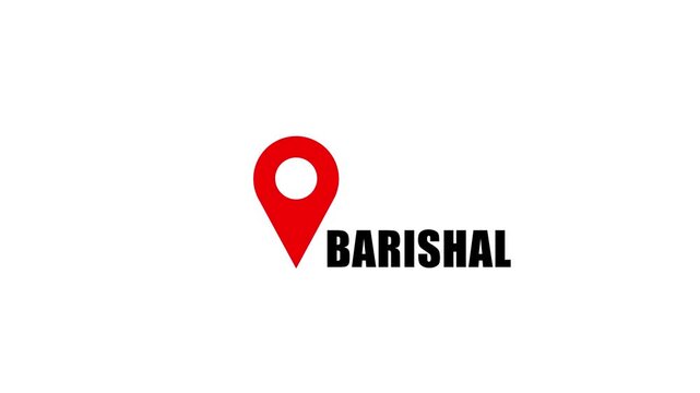 4K Barishal City GPS Location Map with Animated Tracking Pin and Alpha Channel