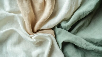 Close up of white and green fabric textile showing texture and pattern details