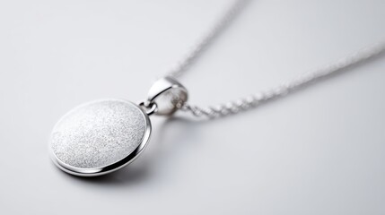 silver necklace pendant isolated on white surface, high-resolution, professional jewelry shot