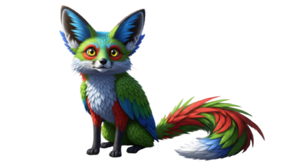 Colorful and cute animal creature with fox features isolated PNG with Transparent Background