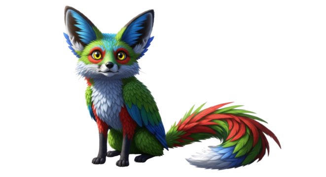Colorful and cute animal creature with fox features isolated PNG with Transparent Background - Powered by Adobe