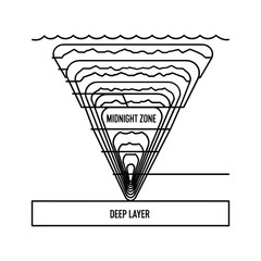 Diagram illustrating ocean depth zones leading to the midnight zone and deep layer