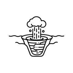 Line art icon representing a geothermal geyser erupting water and steam from the earth