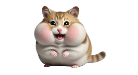 Cartoon hamster with full cheeks happily smiling isolated PNG with Transparent Background
