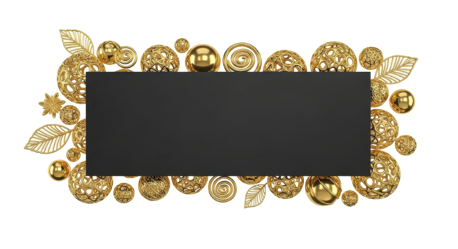 Golden Frame with Ornaments on White Background