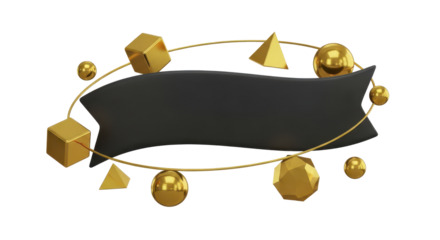 Abstract 3D Geometric Shapes with Ribbon Banner for Text and Design Elements