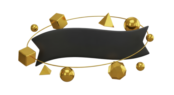Abstract 3D Geometric Shapes with Ribbon Banner for Text and Design Elements - Powered by Adobe