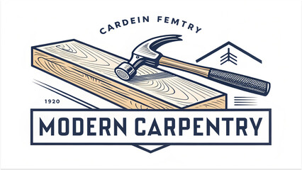 “Modern carpentry logo — geometric wood plank + hammer combination mark — simple professional vector for branding.”