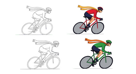 Obraz premium Cyclists wearing scarves race bicycles in different colored outfits and bicycles.