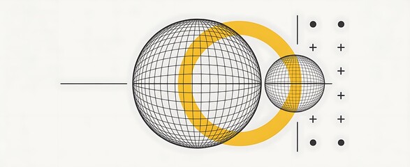 Abstract geometric composition with spheres circles and mathematical symbols design