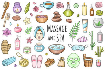 Set of SPA and massage salon treatmens icons