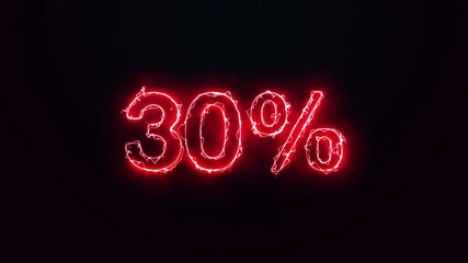 vintage 30% red colored text word lettering Bright illuminate neon laser effect, sales marketing shop promotion neon glow sign symbol seamless loop, thirty percent futuristic style saber discount offe - Powered by Adobe