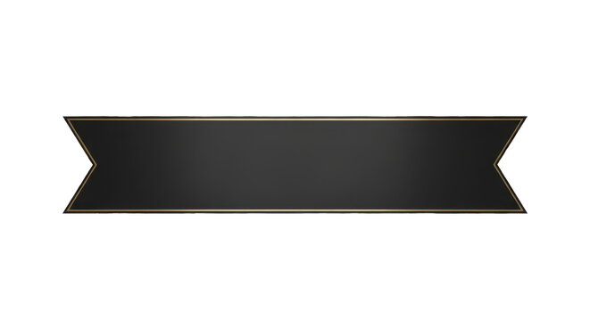 Elegant black ribbon banner with a subtle gold trim, isolated on a white background. Classic swallowtail design for labels and headings
